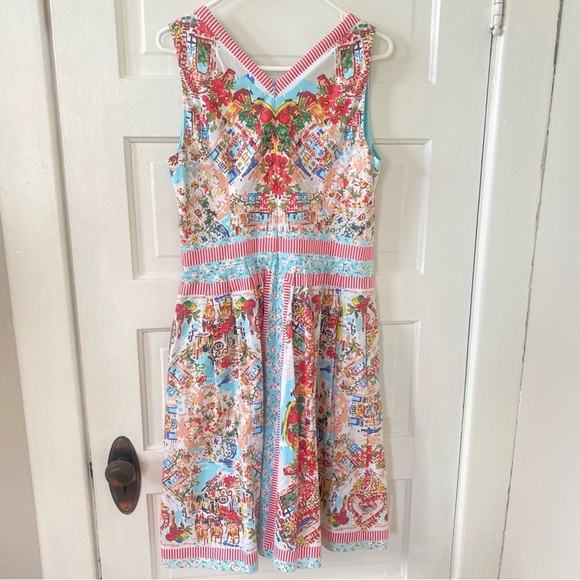 TALBOTS Sleeveless European Print Colorful V Neck Spring Dress Women's Size 10 - Picture 2 of 7